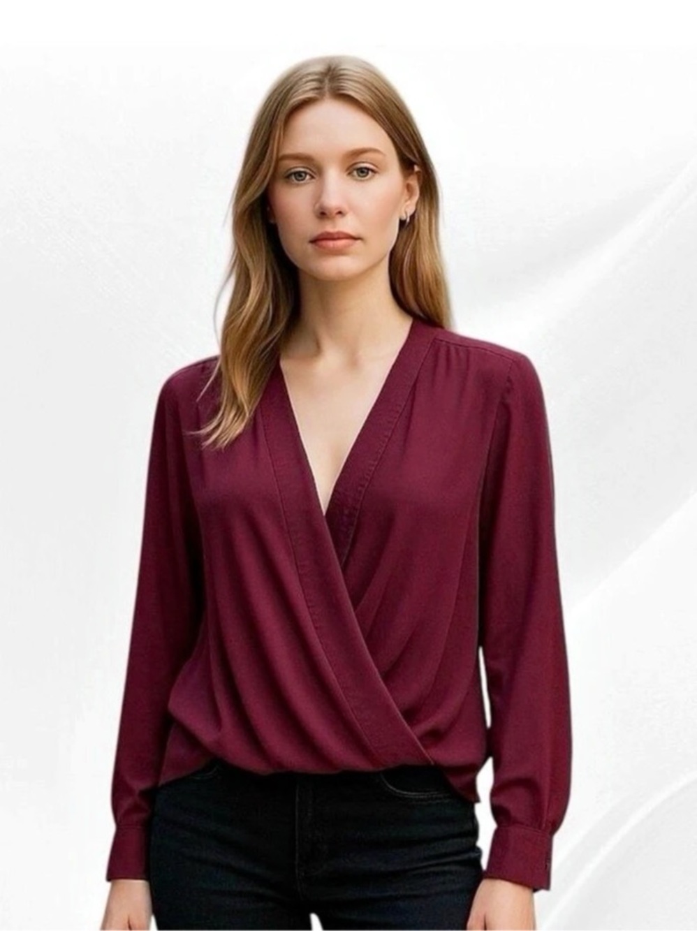 Trouvé Surplice Faux Wrap Blouse SmallBurgundy Long Sleeve Nordstrom
